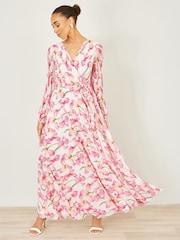 كريم - Yumi Orchid Floral Pleated Wrap Maxi Dress - صورة 3 من 5