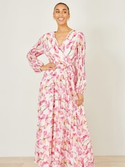 كريم - Yumi Orchid Floral Pleated Wrap Maxi Dress - صورة 4 من 5