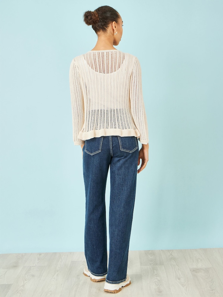 Yumi Natural Tie Front Knitted Pointelle Cardigan - Image 5 of 5