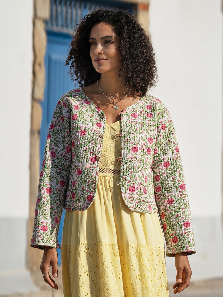 Yumi Boho Print Cotton Reversible Quilted Jacket - Image 1 of 5 Yumi Boho Print Cotton Reversible Quilted Jacket - Image 1 of 5