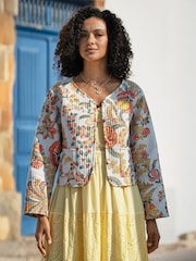 Yumi Boho Print Cotton Reversible Quilted Jacket - Image 2 of 5