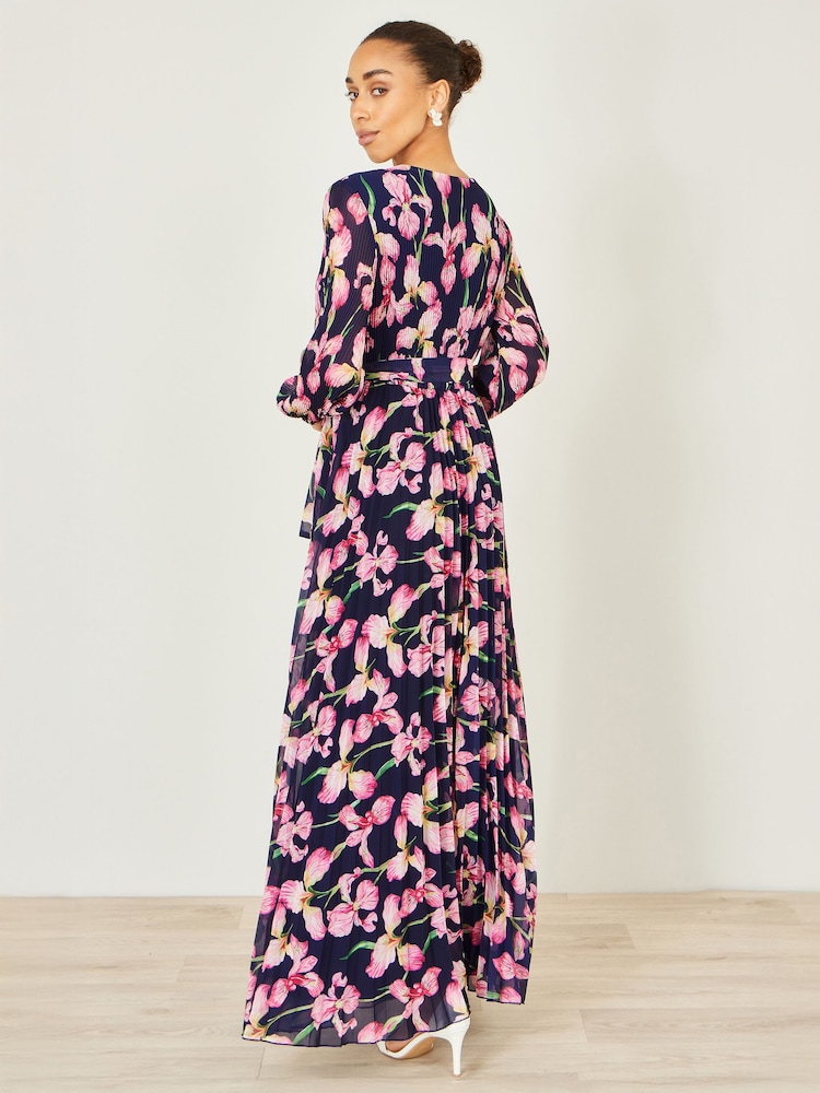 أزرق - Yumi Orchid Floral Pleated Wrap Maxi Dress - صورة 5 من 5 أزرق - Yumi Orchid Floral Pleated Wrap Maxi Dress - صورة 5 من 5