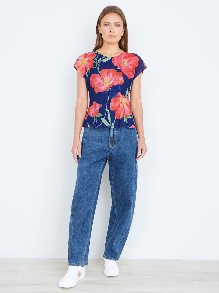 Yumi Blue Poppy Mesh Top - Image 2 of 5