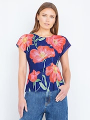 Yumi Blue Poppy Mesh Top - Image 3 of 5