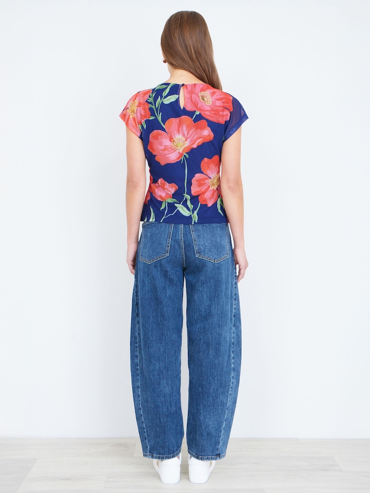 Yumi Blue Poppy Mesh Top - Image 5 of 5