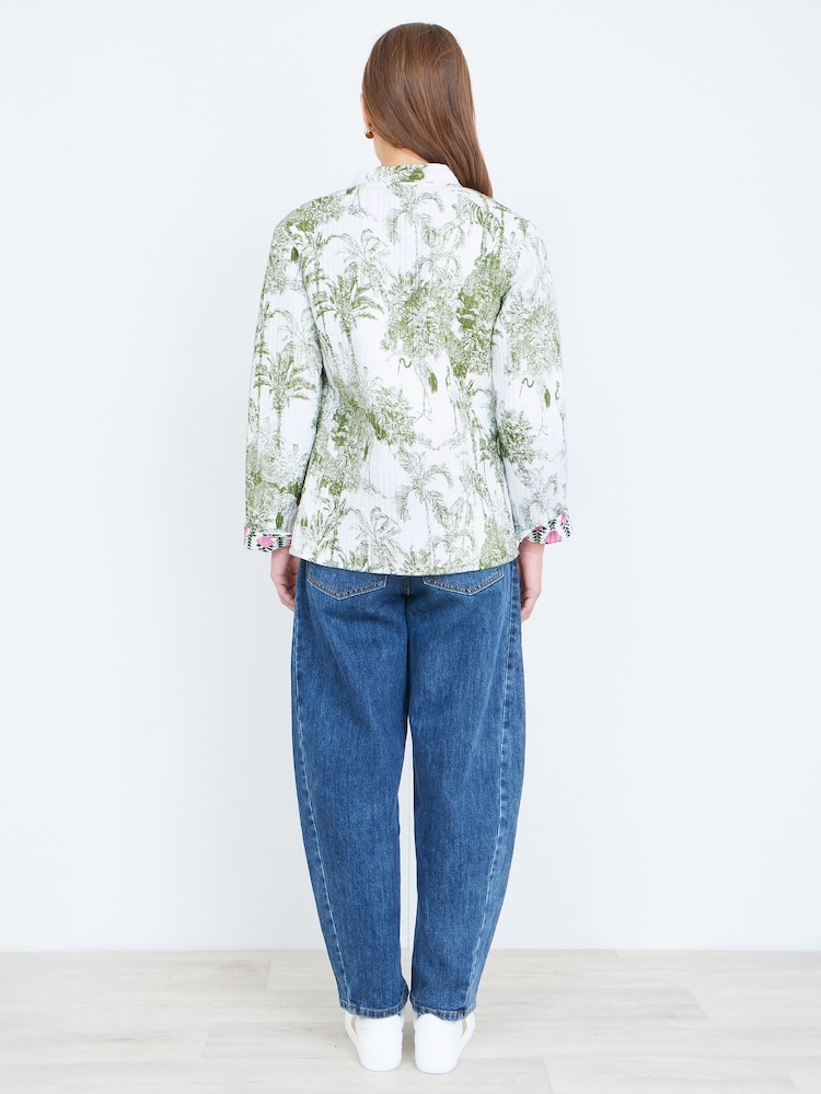 Yumi Green Printed Reversible Cotton Quilted Jacket - Image 5 of 5