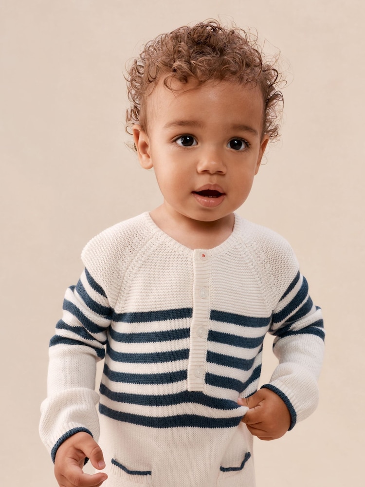 The White Company White Breton Knitted Sleepsuit With Cashmere - Image 2 of 5 The White Company White Breton Knitted Sleepsuit With Cashmere - Image 2 of 5