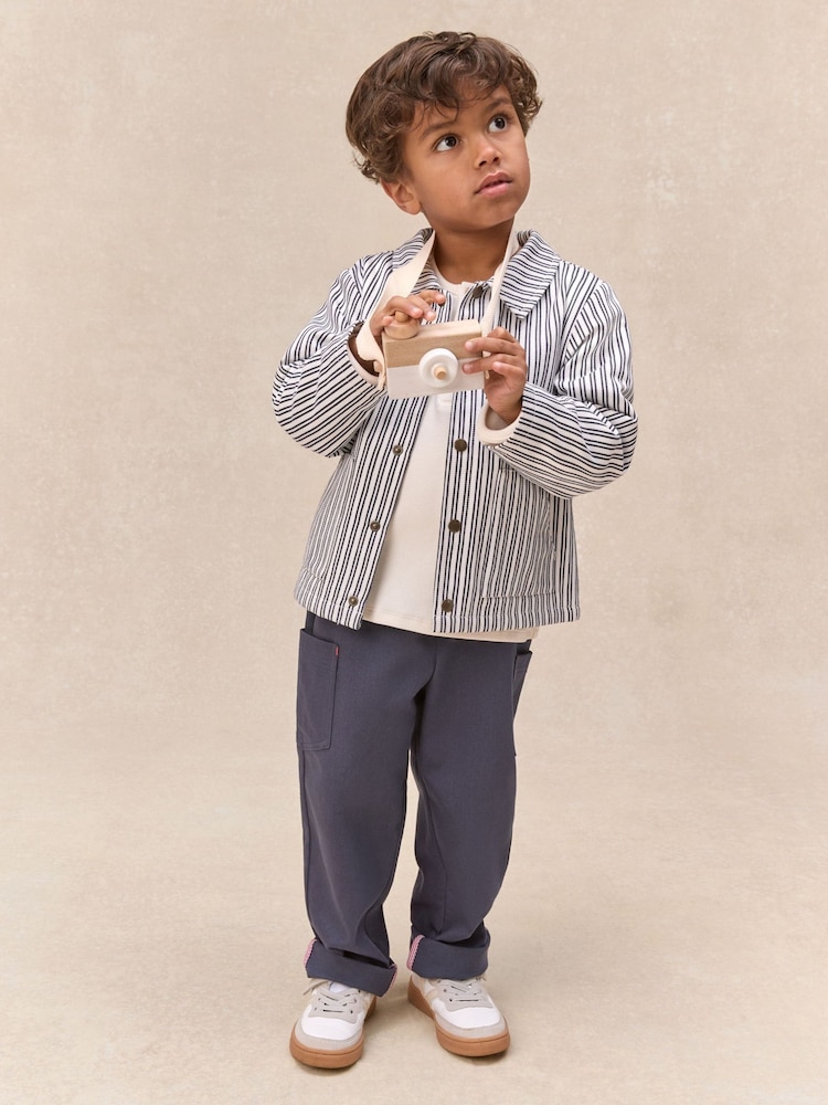 The White Company White Cotton Blend Stripe Shirt, Top & Joggers Set - Image 1 of 5