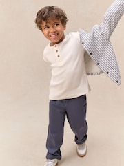 The White Company White Cotton Blend Stripe Shirt, Top & Joggers Set - Image 3 of 5