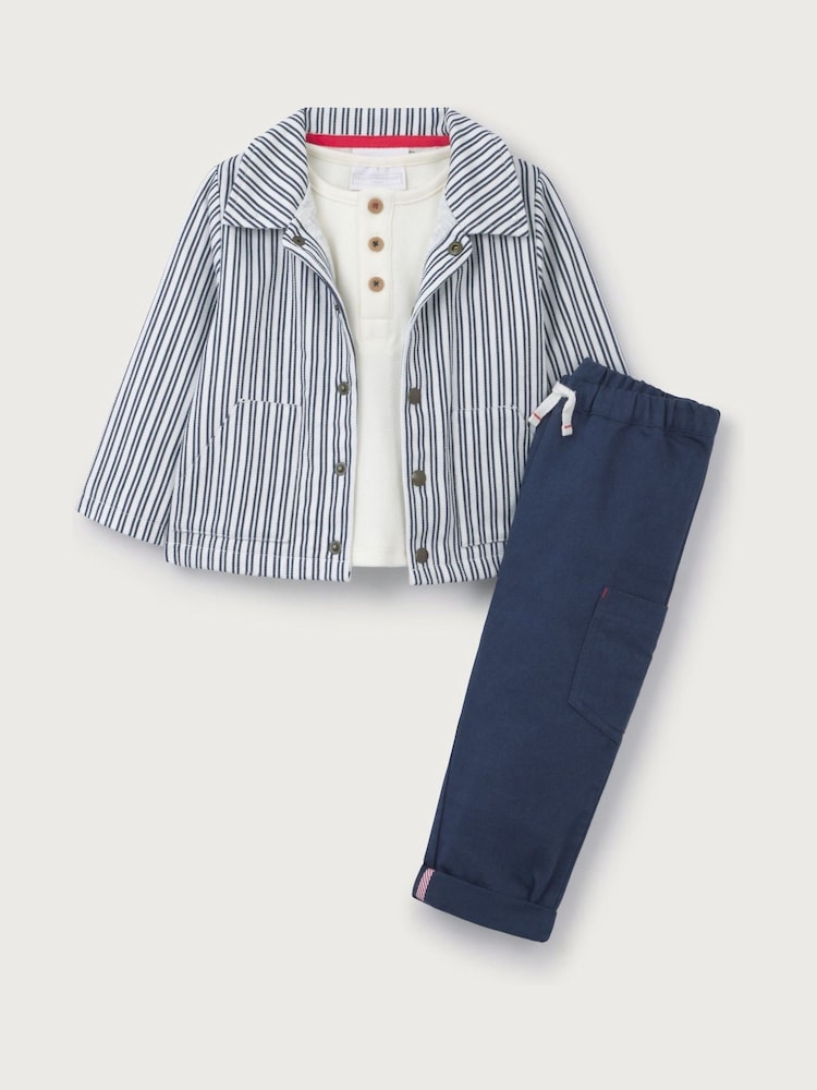 The White Company White Cotton Blend Stripe Shirt, Top & Joggers Set - Image 5 of 5
