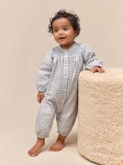 The White Company Cotton Poplin Mini Gingham Handsmocked Romper - Image 1 of 4