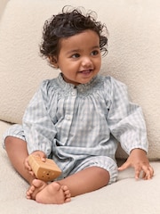 The White Company Cotton Poplin Mini Gingham Handsmocked Romper - Image 2 of 4