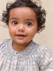 The White Company Cotton Poplin Mini Gingham Handsmocked Romper - Image 3 of 4