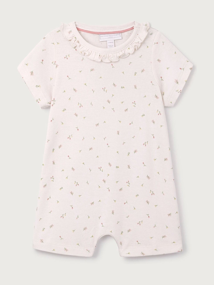 The White Company Pink Cotton Maya Floral Frill Rompersuit - Image 2 of 2
