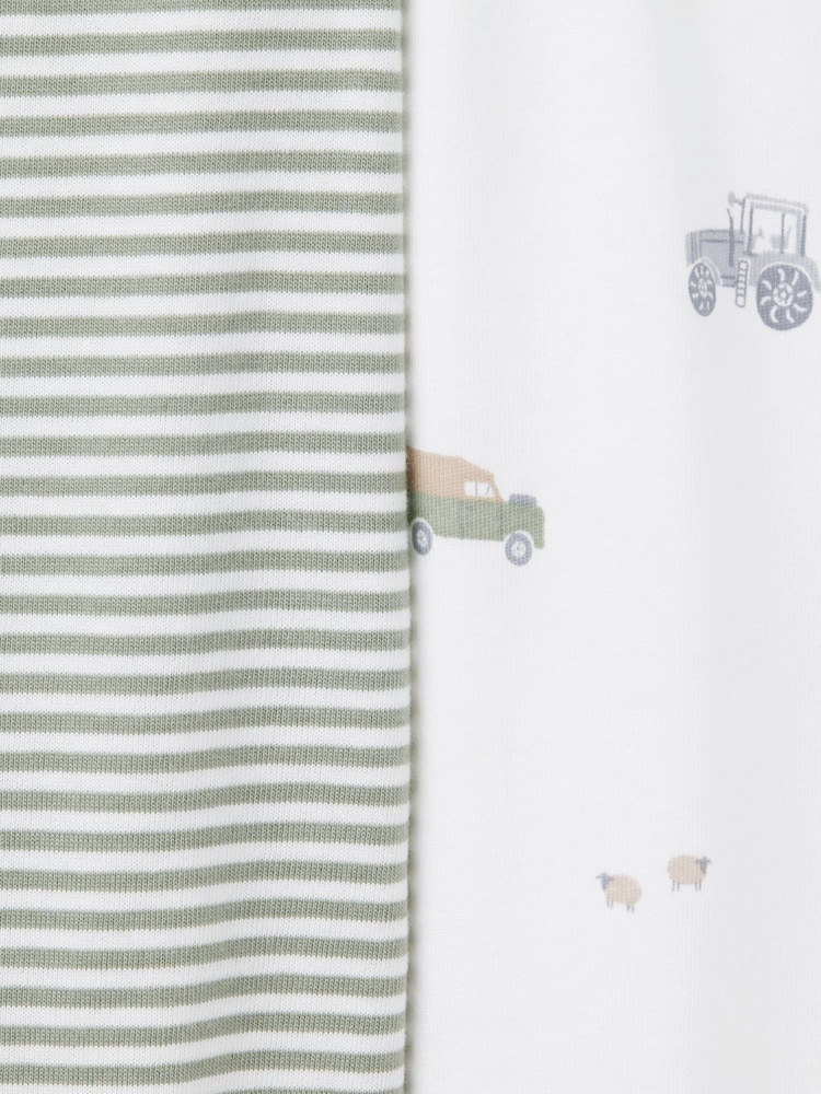 The White Company White Cotton Blend Farmyard & Stripe Slim Fit Pyjamas Set Of 2 - Image 2 of 2