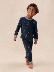 The White Company Blue Cotton Blend Glow In The Dark Paper Boats Slim Fit Pyjamas - Image 1 of 5