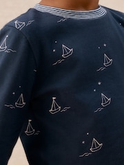 The White Company Blue Cotton Blend Glow In The Dark Paper Boats Slim Fit Pyjamas - Image 2 of 5