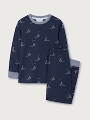The White Company Blue Cotton Blend Glow In The Dark Paper Boats Slim Fit Pyjamas - Image 5 of 5