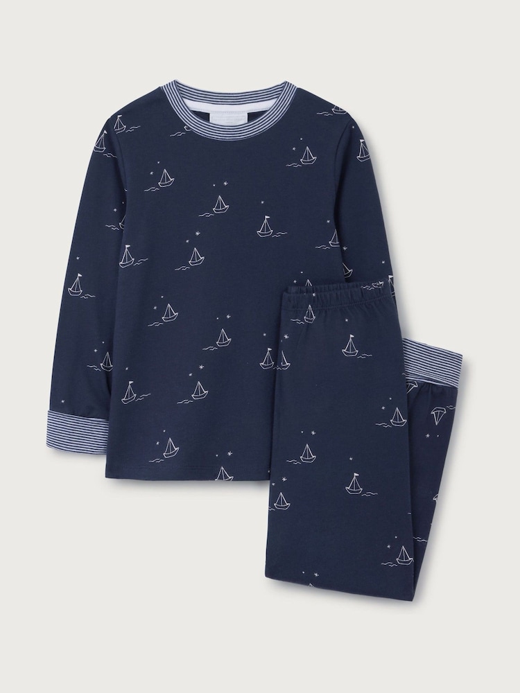 The White Company Blue Cotton Blend Glow In The Dark Paper Boats Slim Fit Pyjamas - Image 5 of 5