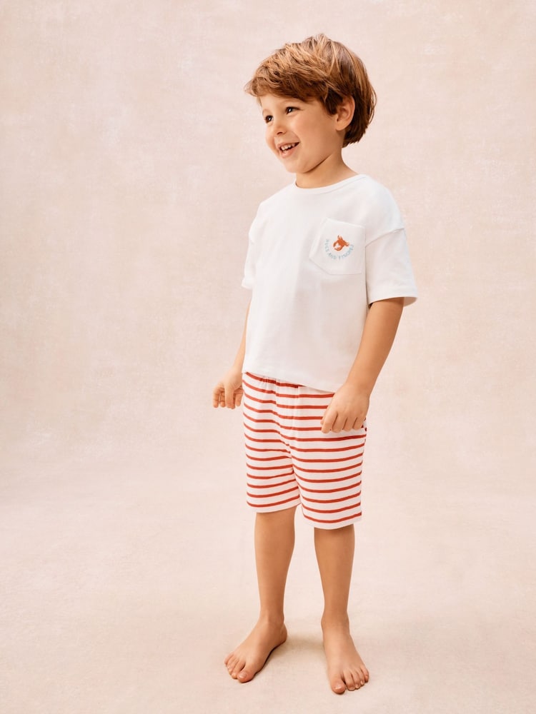 The White Company White Cotton Blend Crab & Stripe Relaxed Fit Shortie Pyjamas - Image 1 of 5