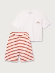 The White Company White Cotton Blend Crab & Stripe Relaxed Fit Shortie Pyjamas - Image 5 of 5