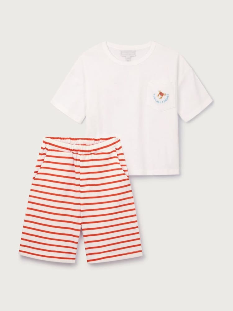 The White Company White Cotton Blend Crab & Stripe Relaxed Fit Shortie Pyjamas - Image 5 of 5