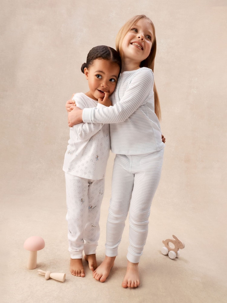 The White Company Blue Cotton Blend Enchanted Fairy & Stripe Slim Fit Pyjamas Set Of 2 - Image 1 of 6 The White Company Blue Cotton Blend Enchanted Fairy & Stripe Slim Fit Pyjamas Set Of 2 - Image 1 of 6