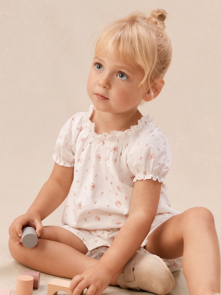 The White Company White Baby Cotton Delphie Floral Romper - Image 1 of 5
