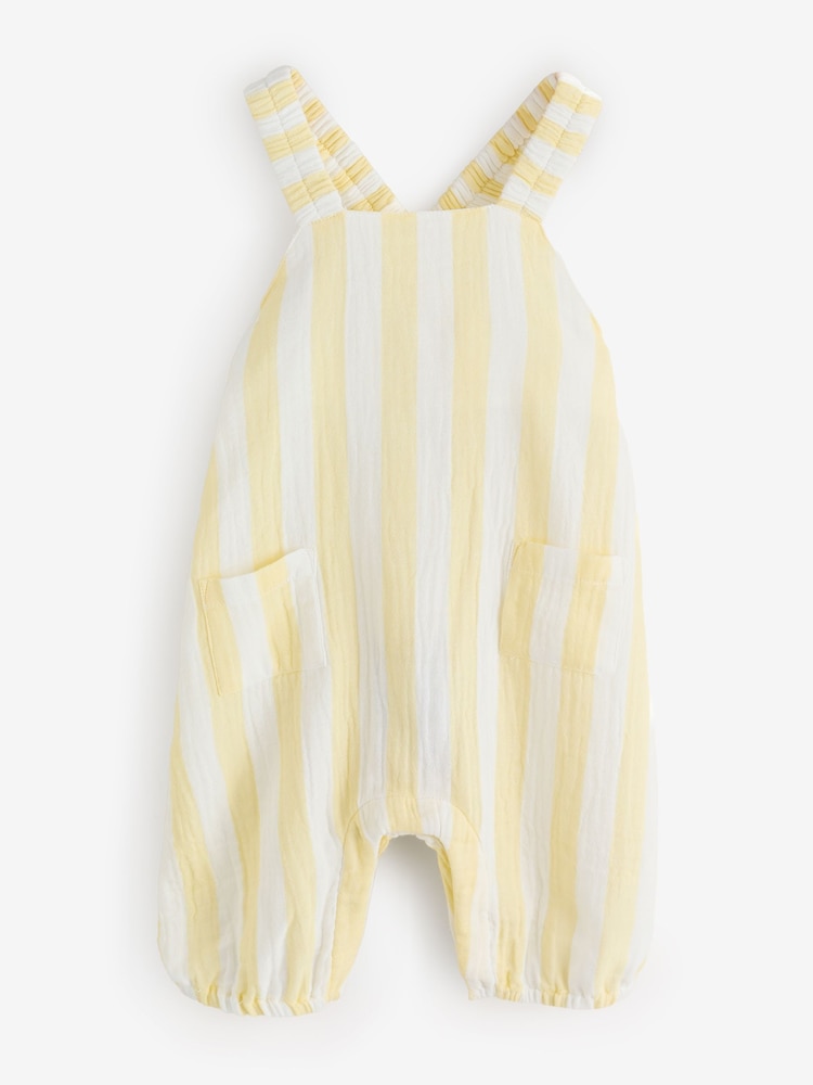 The White Company Yellow Crinkle Cotton Stripe Dungarees - Image 1 of 1
