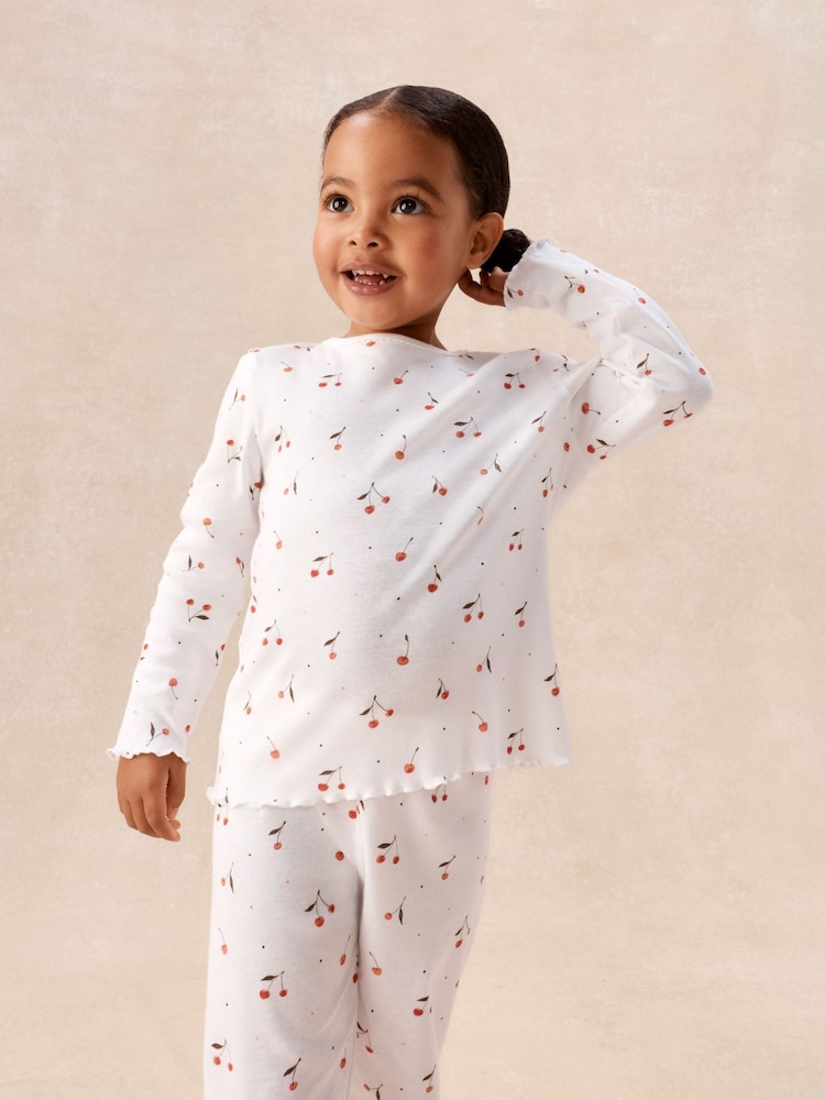 The White Company Pink Cotton Blend Cherry Print Slim Fit Pyjamas - Image 1 of 5