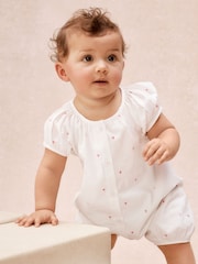 The White Company White Cotton Heart Embroidered Rompersuit - Image 2 of 5