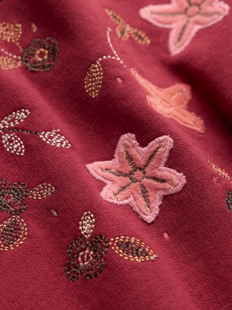 FatFace Jaz Burgundy Red Embroidered Floral Crew Sweat Top - Image 2 of 2 FatFace Jaz Burgundy Red Embroidered Floral Crew Sweat Top - Image 2 of 2