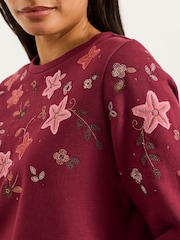 FatFace Jaz Burgundy Red Embroidered Floral Sweatshirt - Image 3 of 6