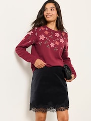 FatFace Jaz Burgundy Red Embroidered Floral Sweatshirt - Image 4 of 6
