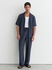 Reiss Airforce Blue Wesley Textured Drawstring Relaxed-Fit Trousers - Image 1 of 6