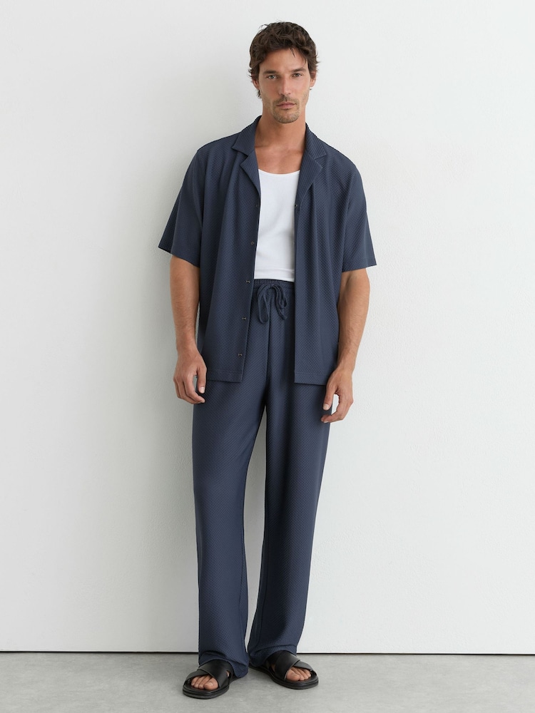 Reiss Airforce Blue Wesley Textured Drawstring Relaxed-Fit Trousers - Image 1 of 6 Reiss Airforce Blue Wesley Textured Drawstring Relaxed-Fit Trousers - Image 1 of 6