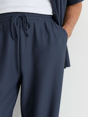 Reiss Airforce Blue Wesley Textured Drawstring Relaxed-Fit Trousers - Image 3 of 6