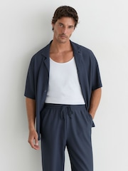 Reiss Airforce Blue Wesley Textured Drawstring Relaxed-Fit Trousers - Image 4 of 6