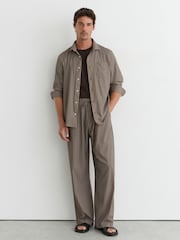Reiss Taupe Brown Watkin Stripe Drawstring Relaxed-Fit Trousers - Image 1 of 7