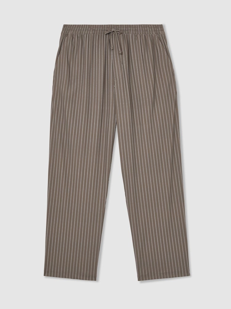 Reiss Taupe Brown Watkin Stripe Drawstring Relaxed-Fit Trousers - Image 2 of 7 Reiss Taupe Brown Watkin Stripe Drawstring Relaxed-Fit Trousers - Image 2 of 7