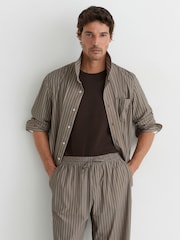 Reiss Taupe Brown Watkin Stripe Drawstring Relaxed-Fit Trousers - Image 4 of 7