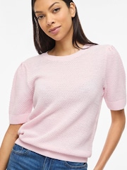 VILA Pink O-Neck Short Sleeve Textured Knit Top - Image 1 of 5