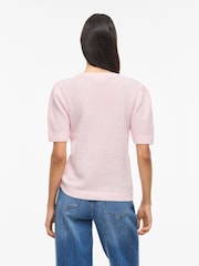 VILA Pink O-Neck Short Sleeve Textured Knit Top - Image 3 of 5