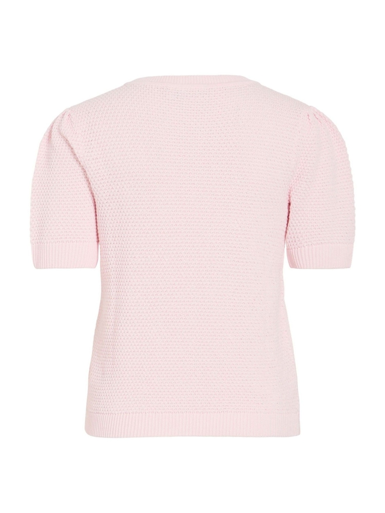VILA Pink O-Neck Short Sleeve Textured Knit Top - Image 5 of 5