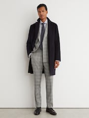 Reiss Light Grey Steal Classic Fit Wool Check Side-Adjuster Suit Trousers - Image 1 of 6