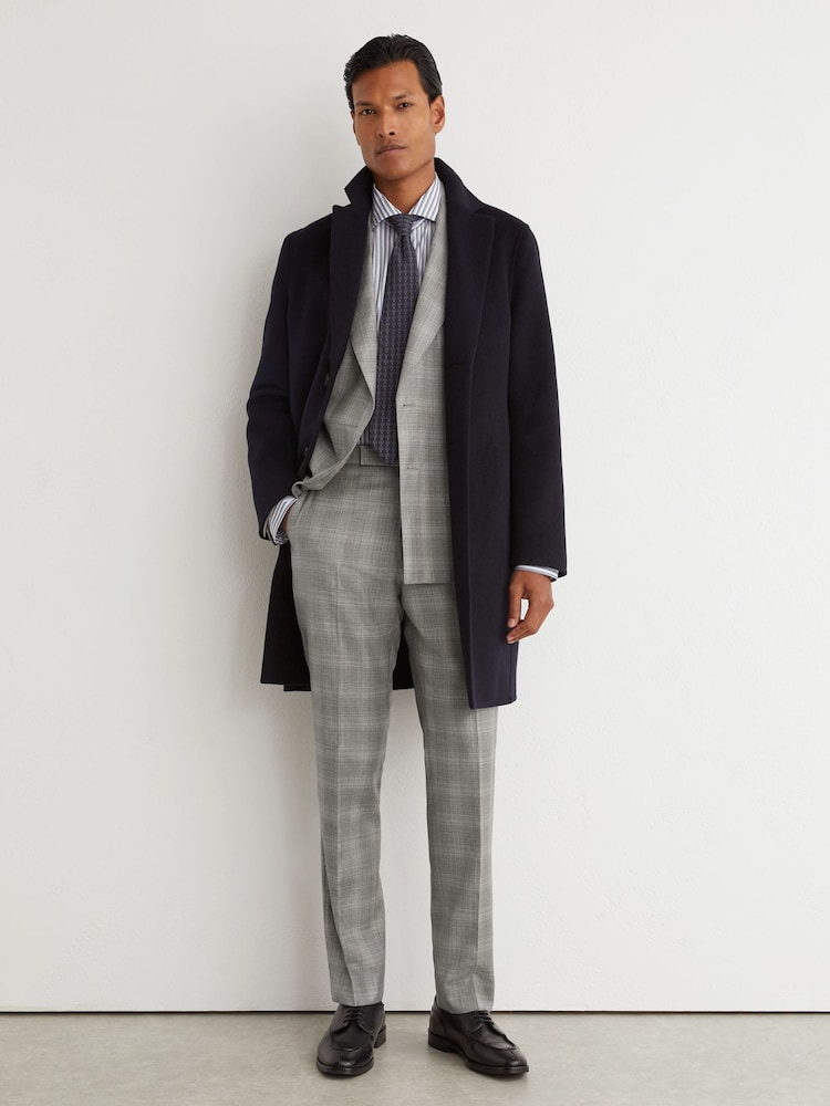Reiss Light Grey Steal Classic Fit Wool Check Side-Adjuster Suit Trousers - Image 1 of 6 Reiss Light Grey Steal Classic Fit Wool Check Side-Adjuster Suit Trousers - Image 1 of 6