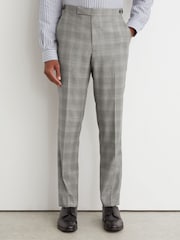 Reiss Light Grey Steal Classic Fit Wool Check Side-Adjuster Suit Trousers - Image 3 of 6
