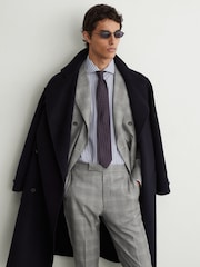 Reiss Light Grey Steal Classic Fit Wool Check Side-Adjuster Suit Trousers - Image 4 of 6