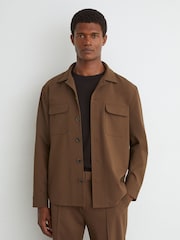Reiss Tobacco Brown Peshi Twin-Pocket Button-Through Overshirt - Image 1 of 6