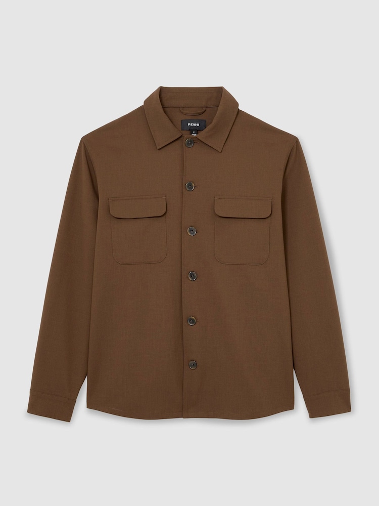 Reiss Tobacco Brown Peshi Twin-Pocket Button-Through Overshirt - Image 2 of 6